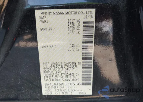 2016 Nissan Altima 2.5 Sr z USA, uszkodzony, nr VIN 1N4AL3AP2GN330556